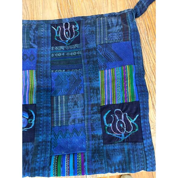 Vintage Guatemalan Embroidered Patchwork Shoulder Bag Tote Blue Boho - Picture 3 of 6